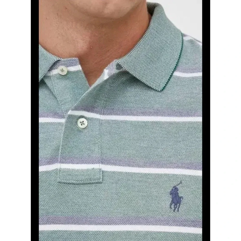 Polo Ralph Lauren Shirt‎ Mens Medium M Classic Fit Green Striped Pique Pony Logo